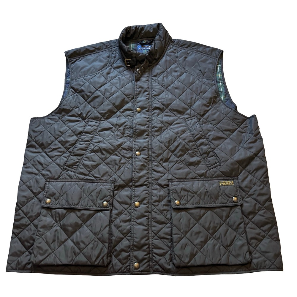 Polo Ralph‎ Lauren Mens Black Quilted Vest Plaid Lined Big & Tall 3XB